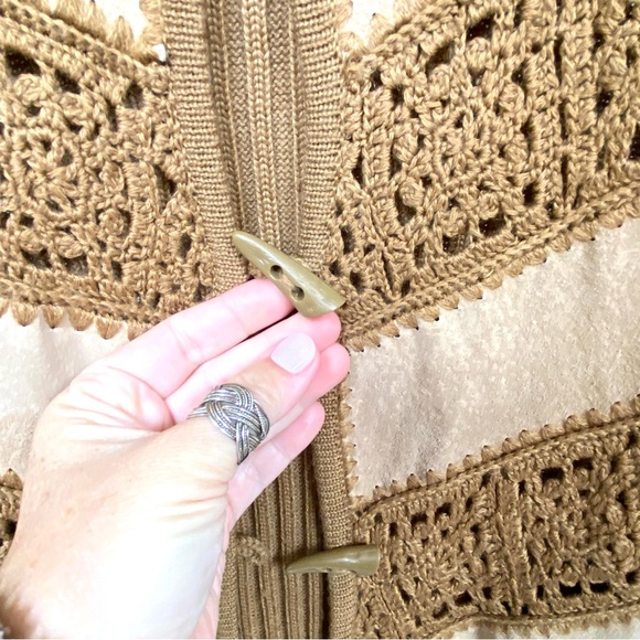 Chevron Suede patchwork/granny square knit combo duster boho cardi jacket - Picture 3 of 16